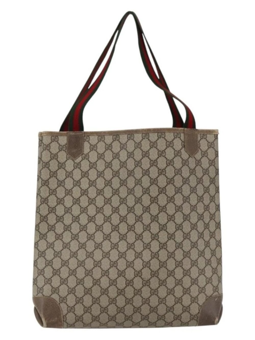 GUCCI GG Supreme Web Sherry Line Tote Bag PVC Beige Red Auth ep13075 - Picture 3 of 14